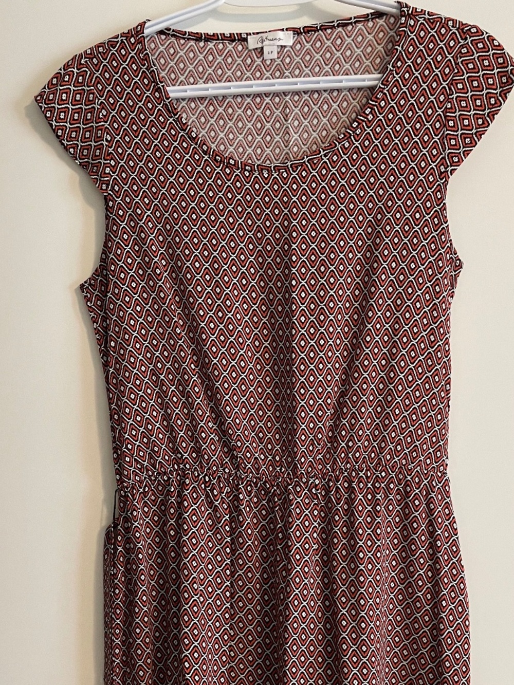 EUC Reitman’s Orange Patterned Mini Dress Short Sleeved Elastic Tie Waist Small